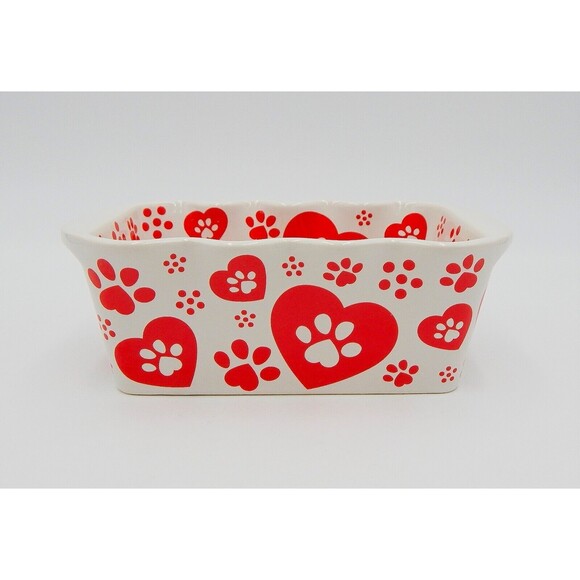 Temp-Tations By Tara Dog Paws Small Loaf Pan Red Bakeware 12 Oz Hearts Prints - Picture 3 of 10